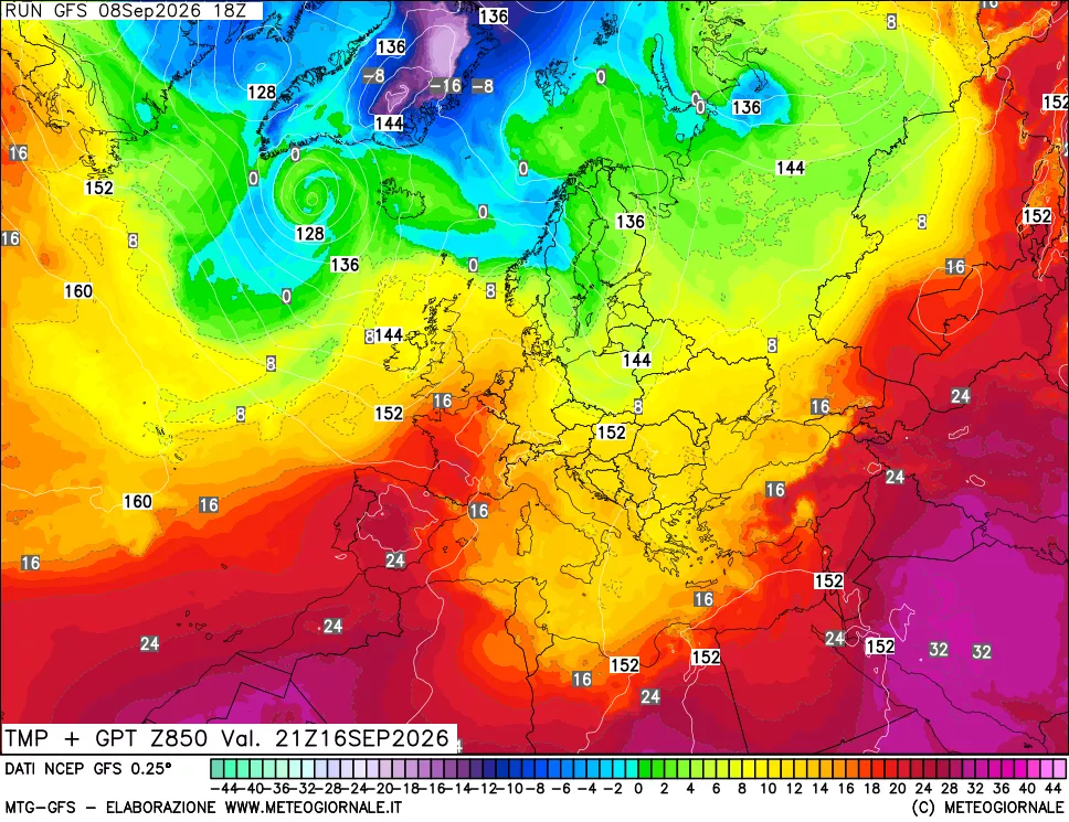 mappa 850 hPa Temp + GPT