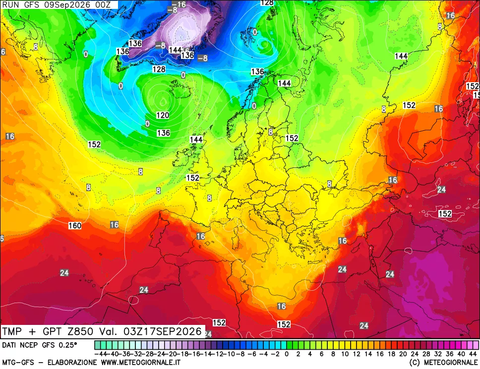 mappa 850 hPa Temp + GPT
