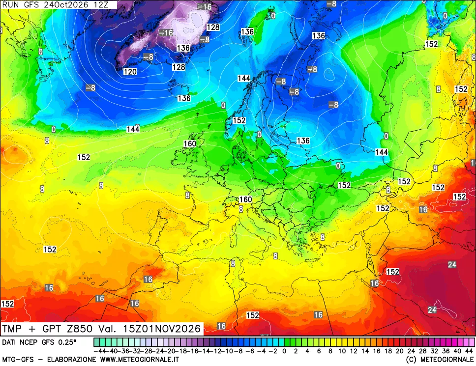 mappa 850 hPa Temp + GPT