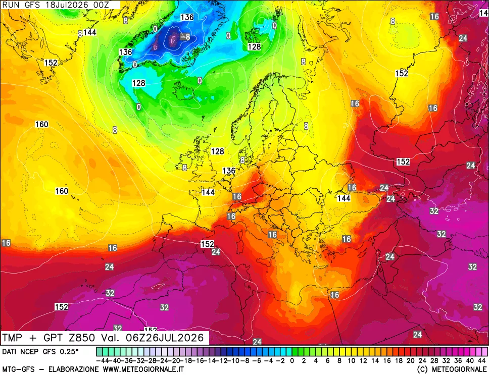 mappa 850 hPa Temp + GPT