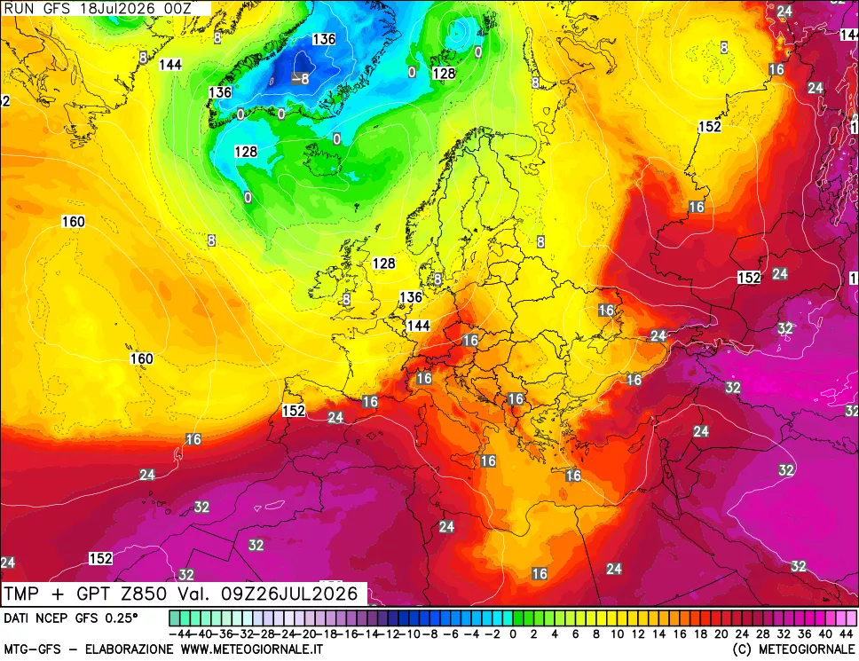 mappa 850 hPa Temp + GPT