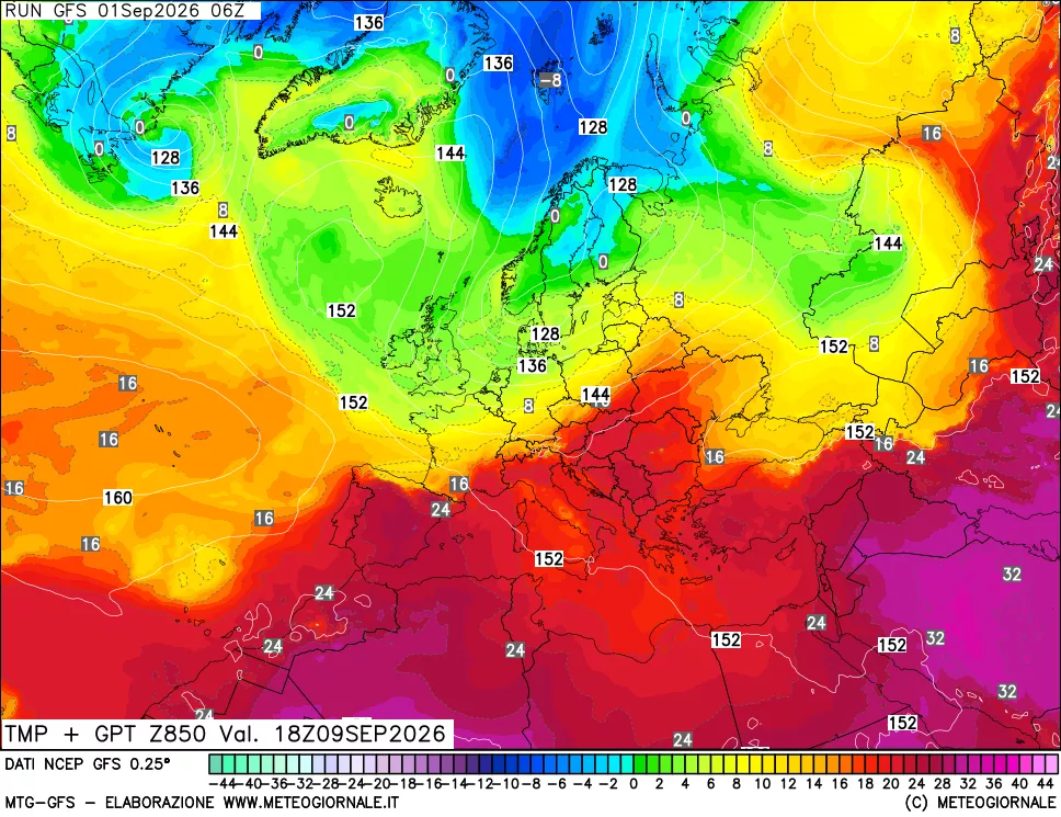 mappa 850 hPa Temp + GPT