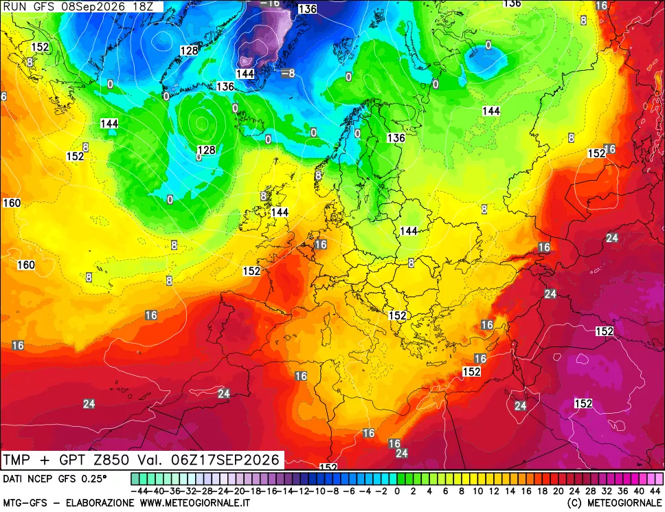 mappa 850 hPa Temp + GPT
