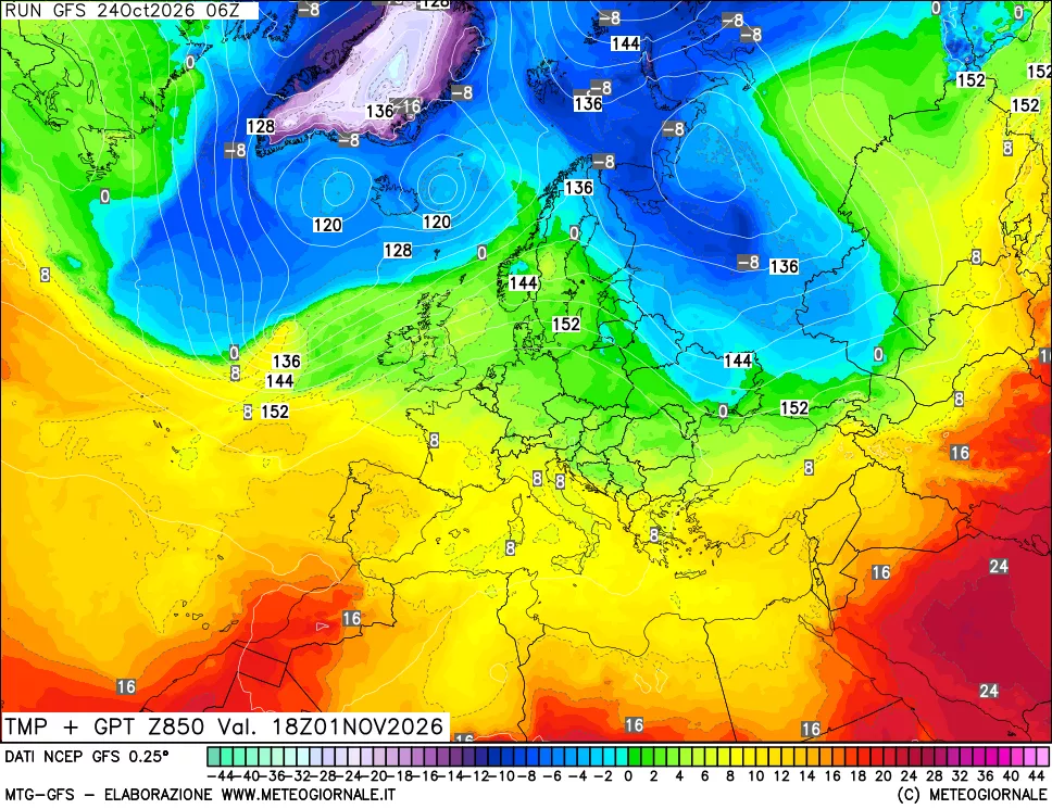 mappa 850 hPa Temp + GPT