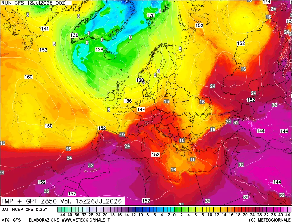 mappa 850 hPa Temp + GPT