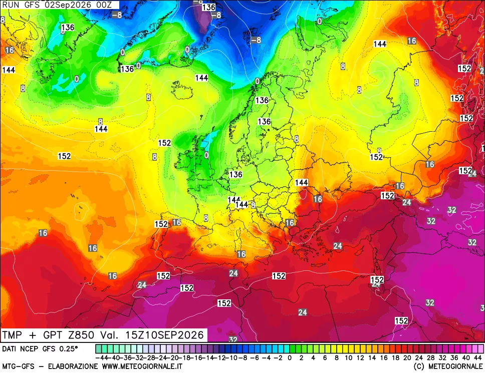 mappa 850 hPa Temp + GPT
