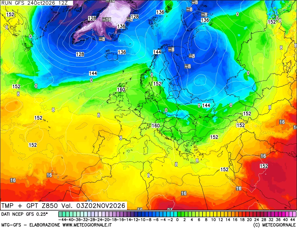 mappa 850 hPa Temp + GPT