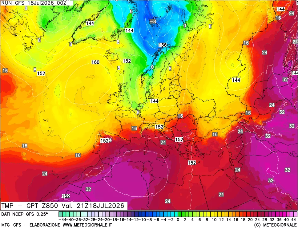 mappa 850 hPa Temp + GPT