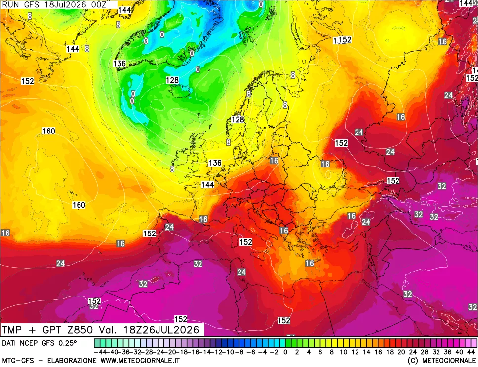 mappa 850 hPa Temp + GPT