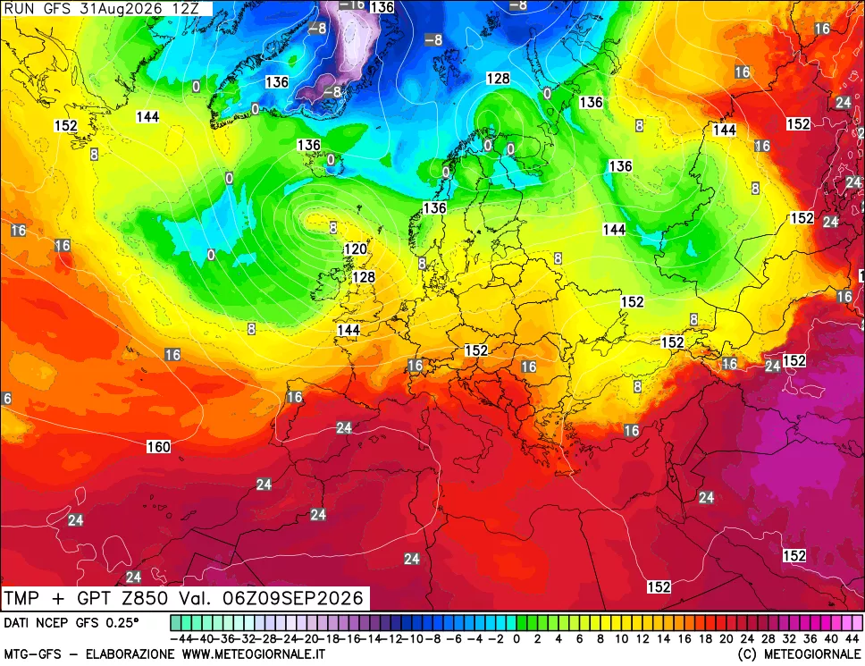 mappa 850 hPa Temp + GPT