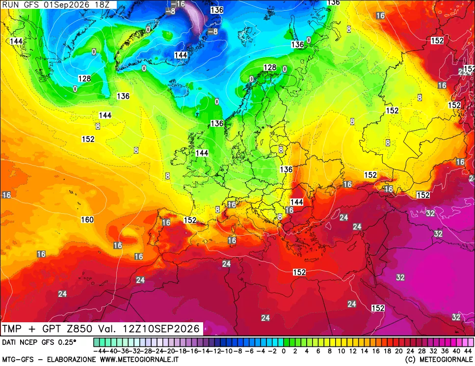 mappa 850 hPa Temp + GPT