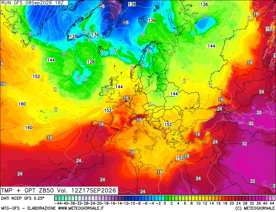 mappa 850 hPa Temp + GPT