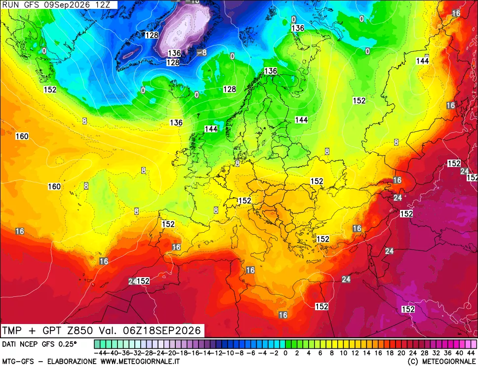 mappa 850 hPa Temp + GPT