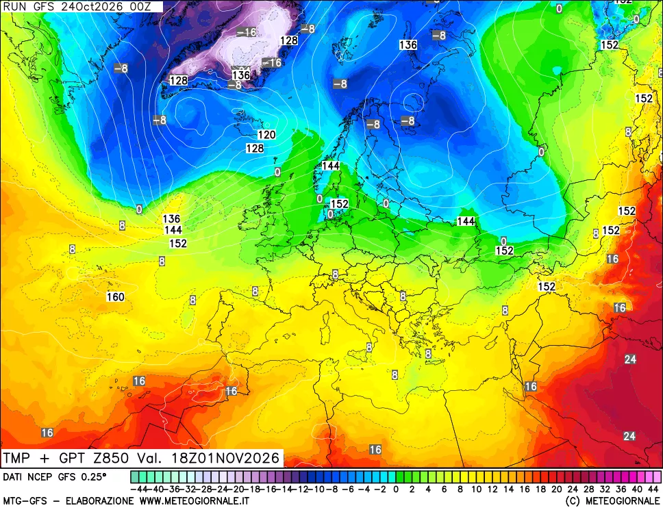 mappa 850 hPa Temp + GPT