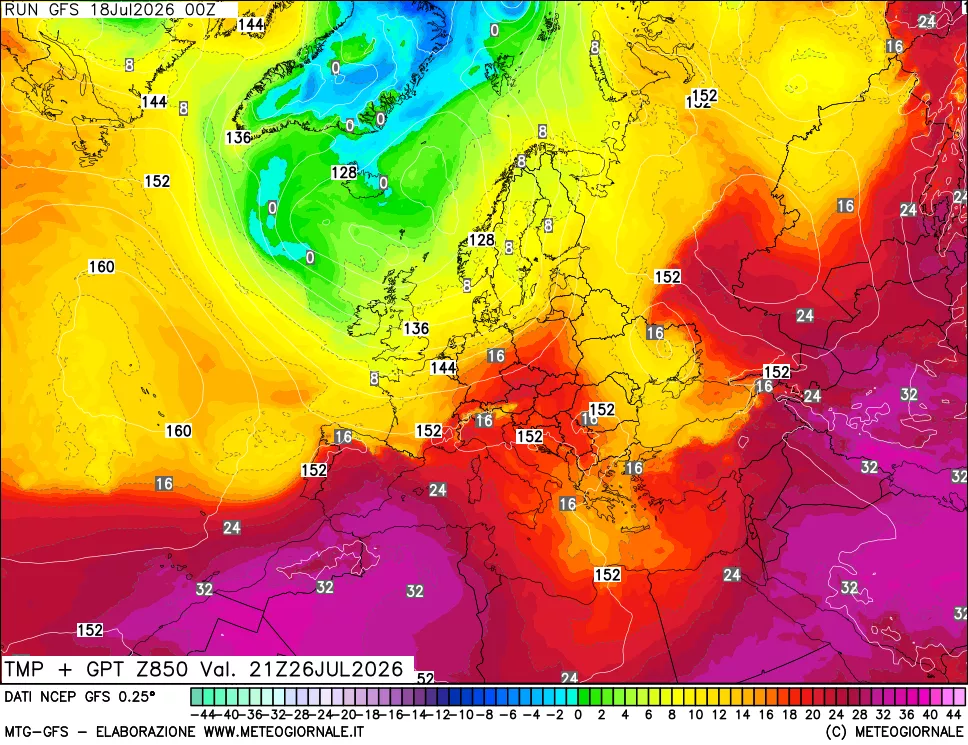 mappa 850 hPa Temp + GPT
