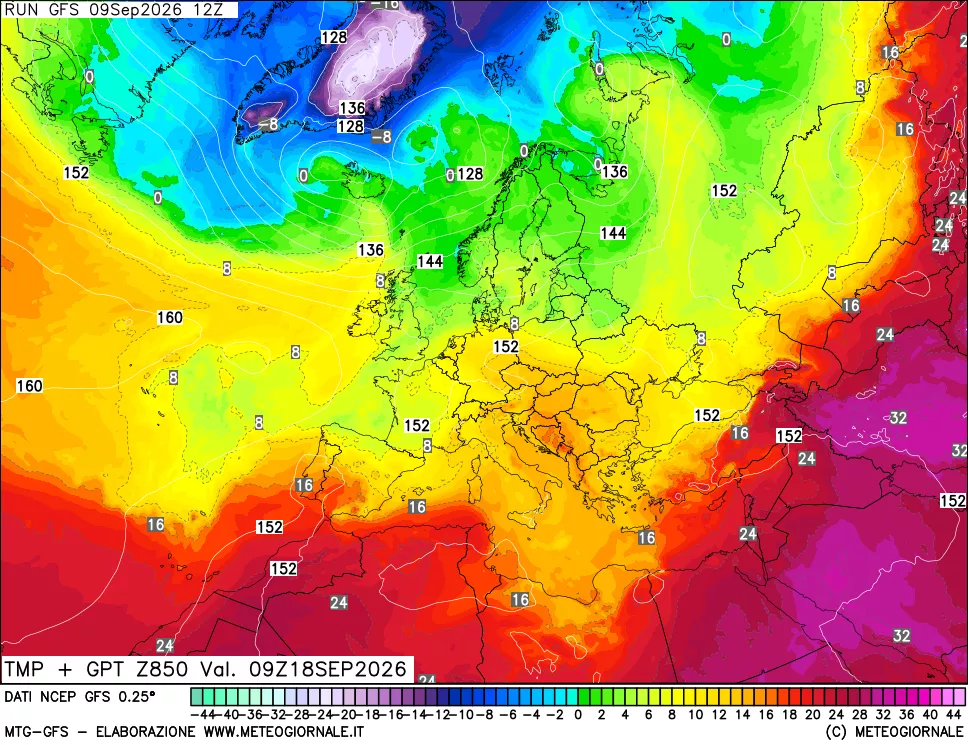 mappa 850 hPa Temp + GPT
