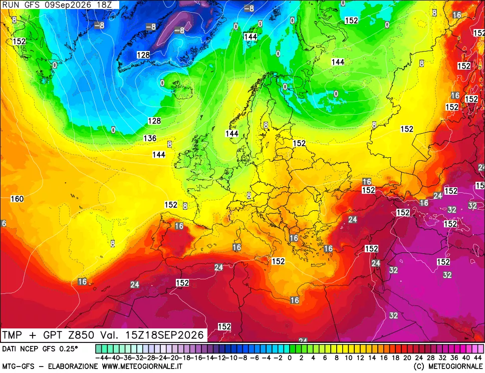 mappa 850 hPa Temp + GPT