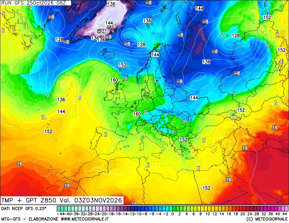 mappa 850 hPa Temp + GPT