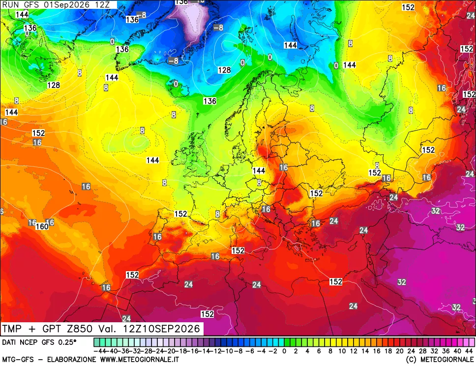 mappa 850 hPa Temp + GPT