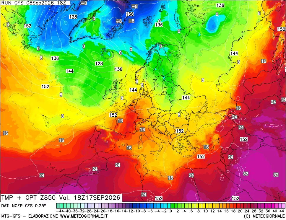 mappa 850 hPa Temp + GPT