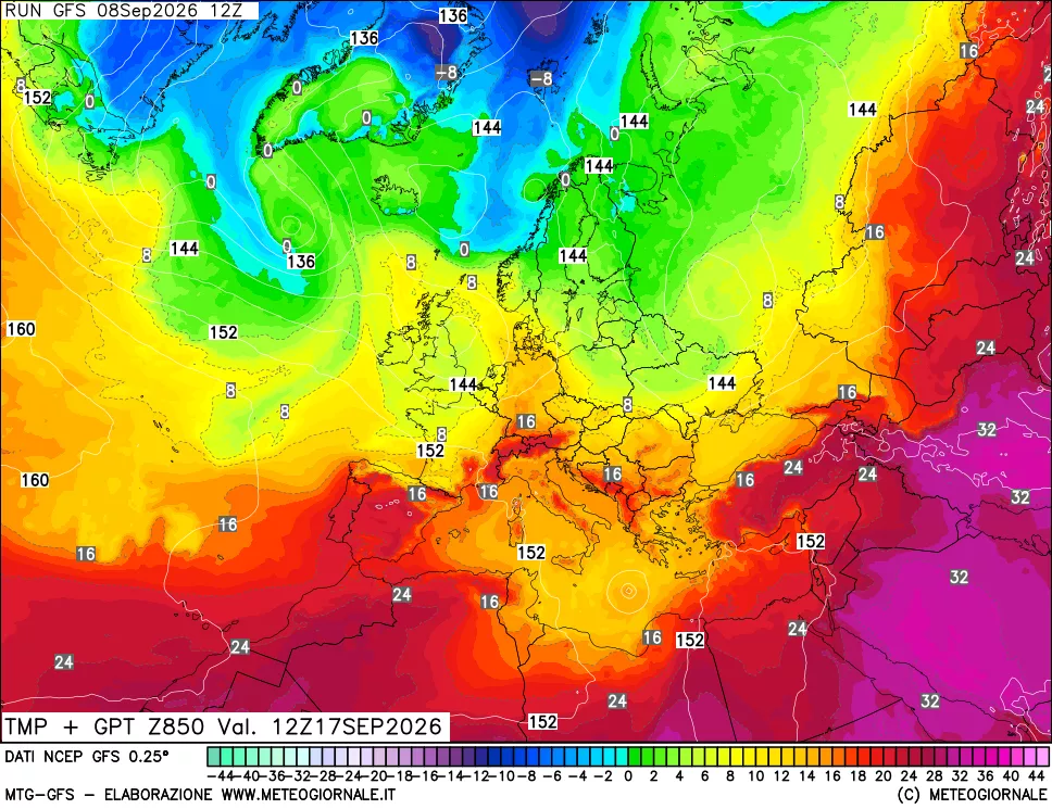 mappa 850 hPa Temp + GPT