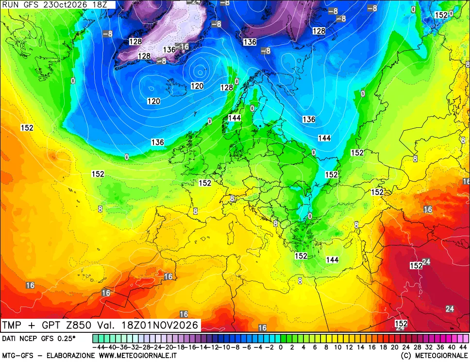 mappa 850 hPa Temp + GPT