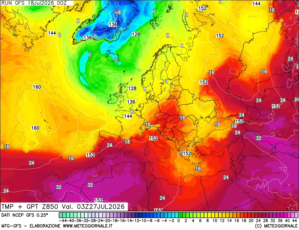 mappa 850 hPa Temp + GPT