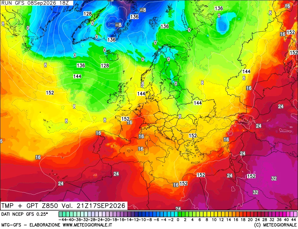 mappa 850 hPa Temp + GPT