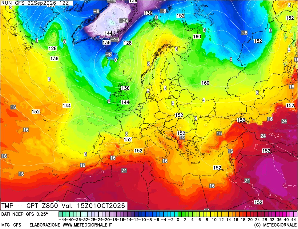 mappa 850 hPa Temp + GPT