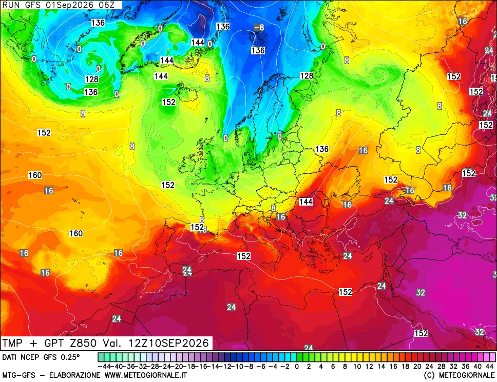 mappa 850 hPa Temp + GPT