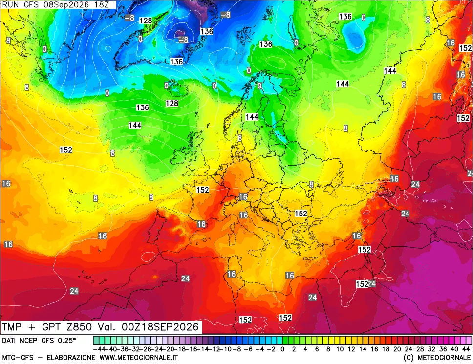mappa 850 hPa Temp + GPT