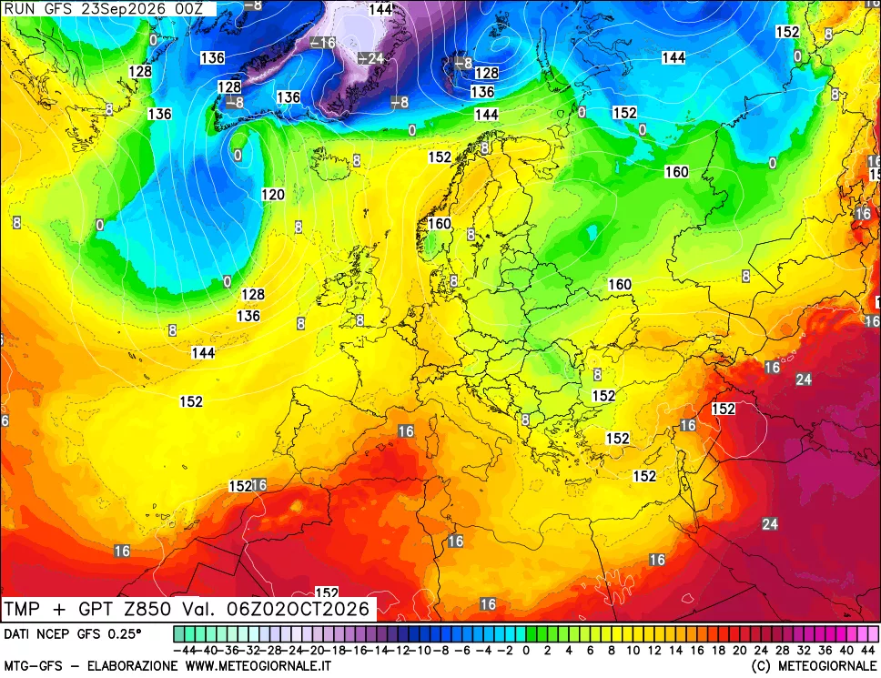 mappa 850 hPa Temp + GPT