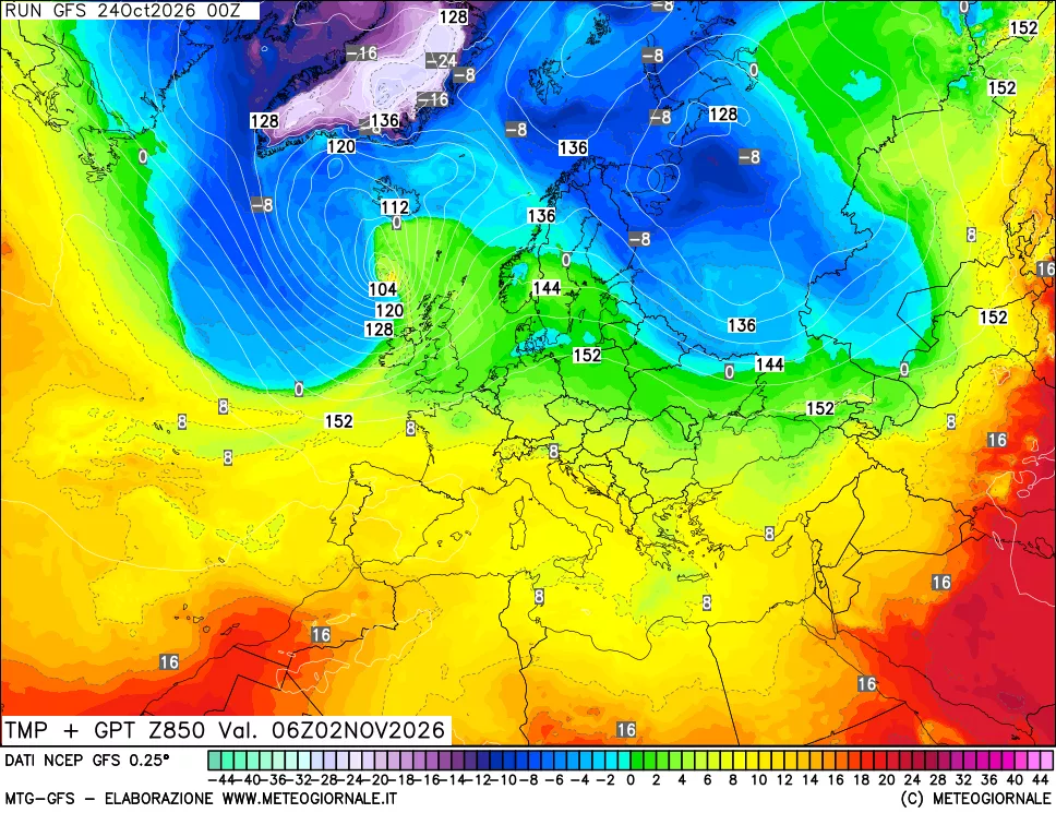 mappa 850 hPa Temp + GPT