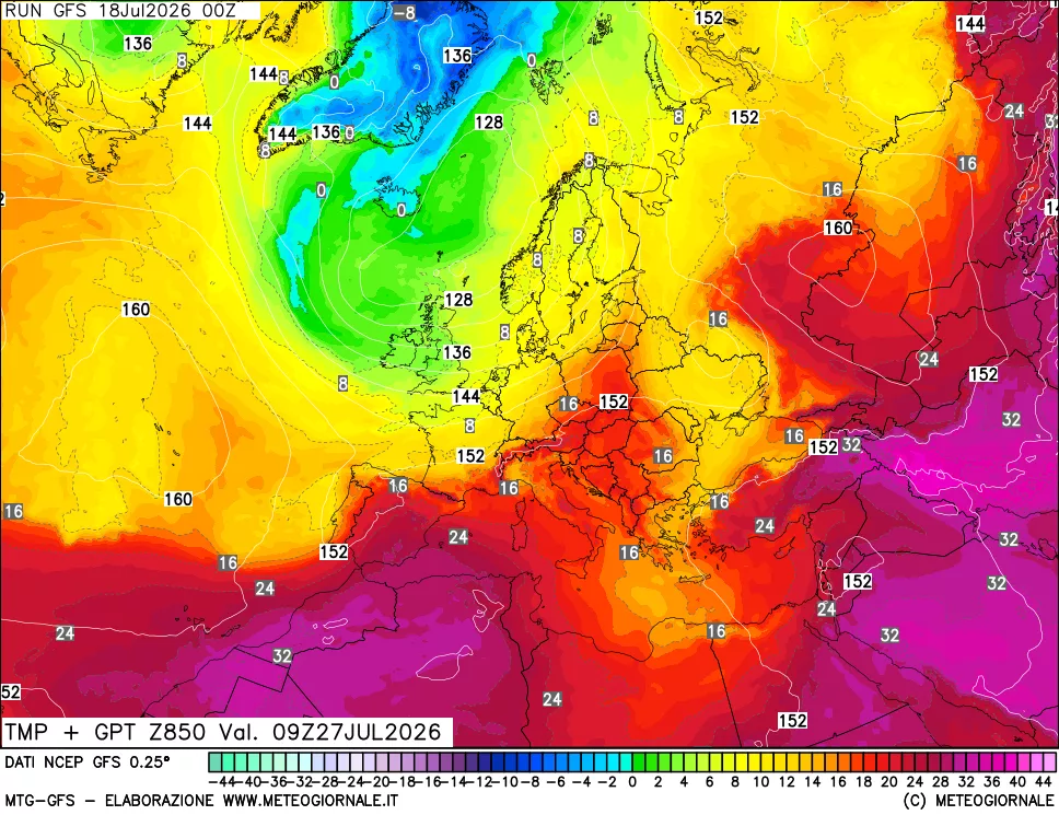 mappa 850 hPa Temp + GPT