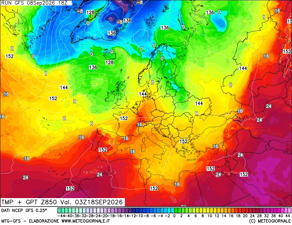 mappa 850 hPa Temp + GPT