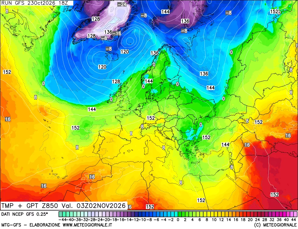 mappa 850 hPa Temp + GPT