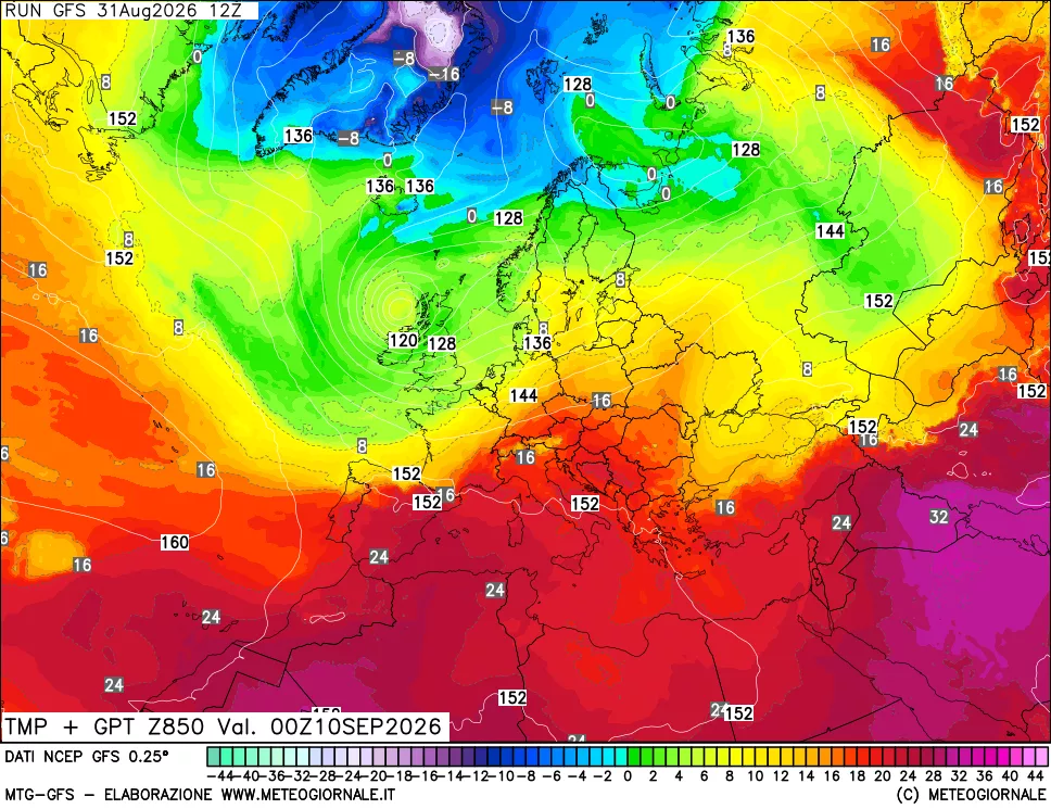 mappa 850 hPa Temp + GPT
