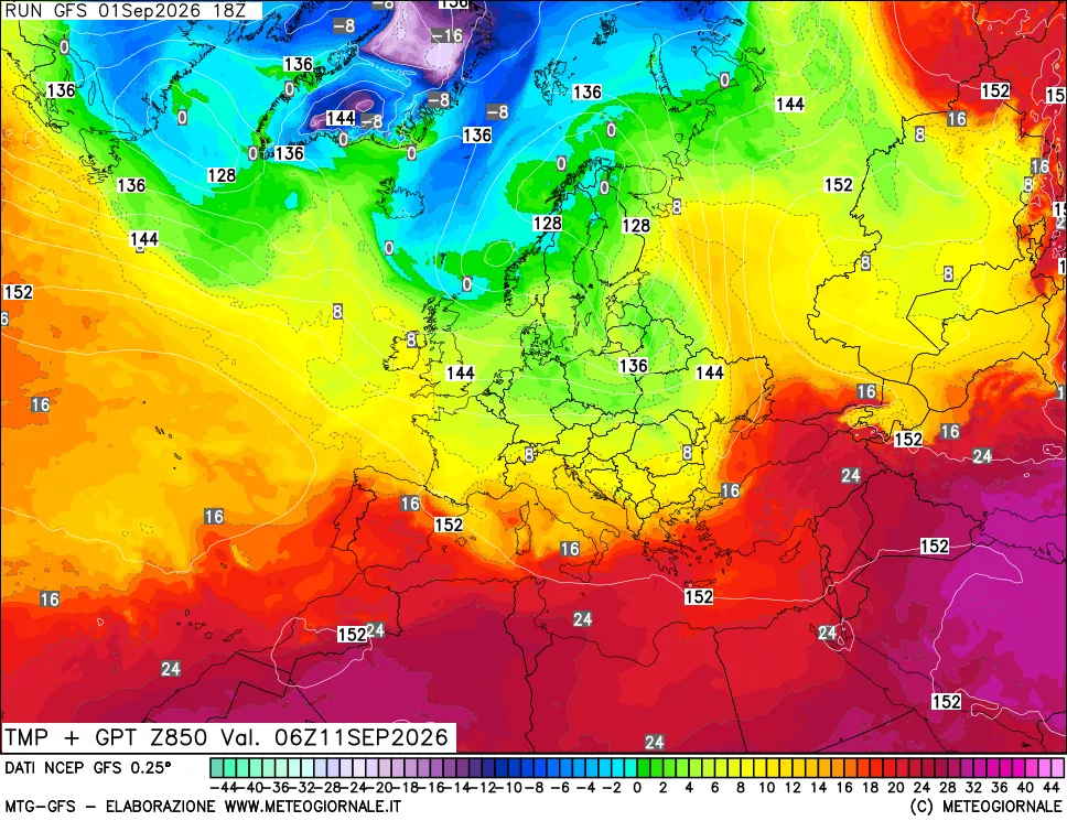 mappa 850 hPa Temp + GPT