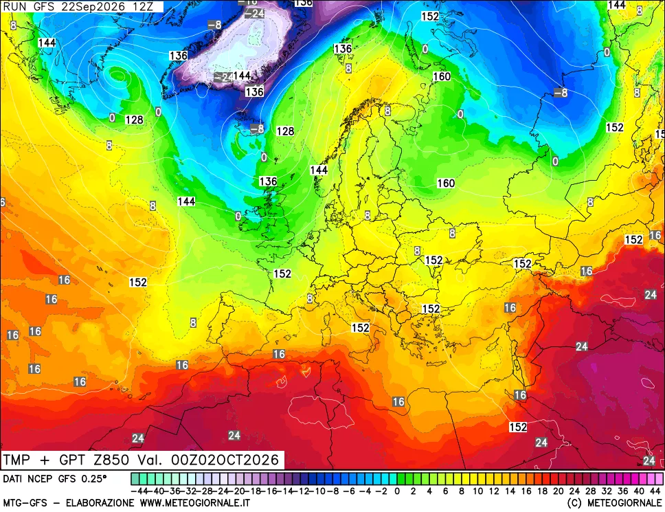 mappa 850 hPa Temp + GPT