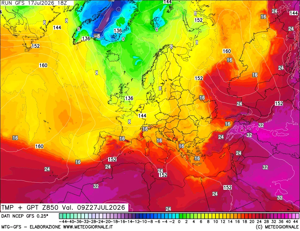 mappa 850 hPa Temp + GPT