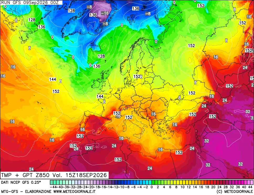 mappa 850 hPa Temp + GPT