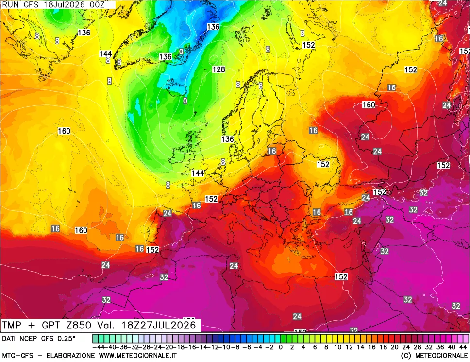 mappa 850 hPa Temp + GPT
