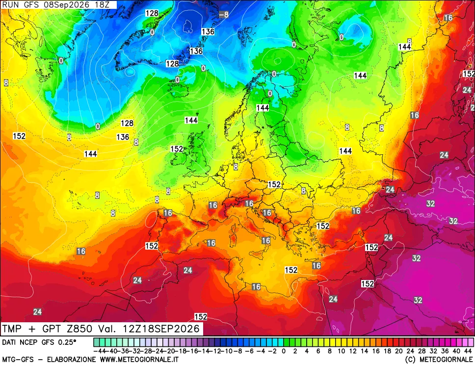 mappa 850 hPa Temp + GPT