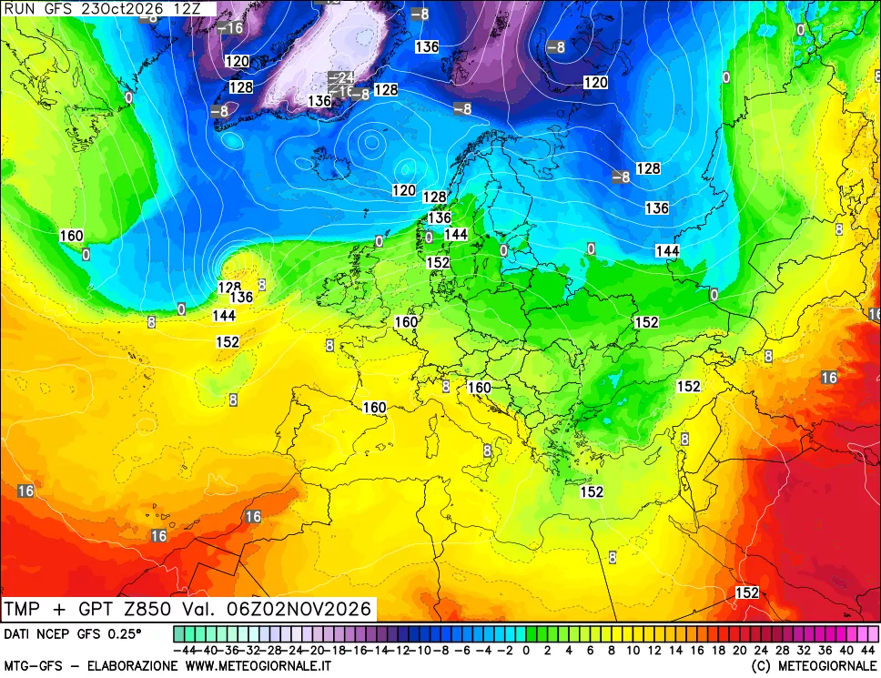 mappa 850 hPa Temp + GPT
