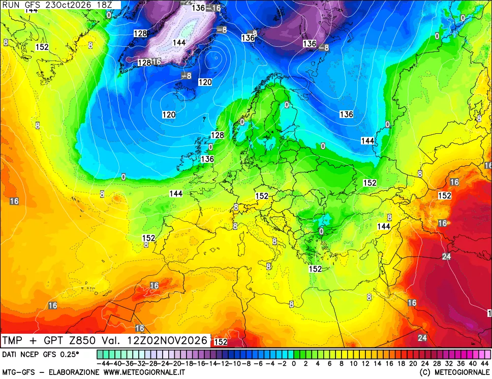 mappa 850 hPa Temp + GPT