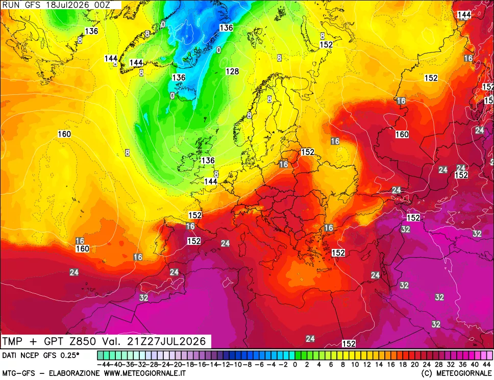 mappa 850 hPa Temp + GPT