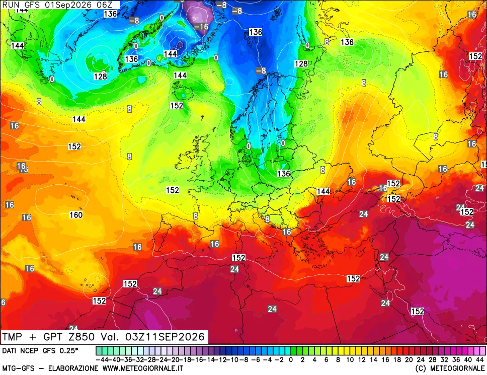 mappa 850 hPa Temp + GPT