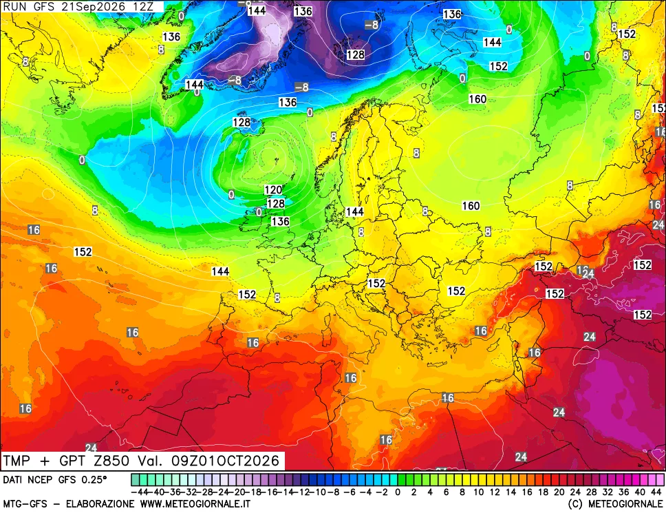 mappa 850 hPa Temp + GPT