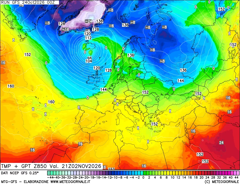 mappa 850 hPa Temp + GPT