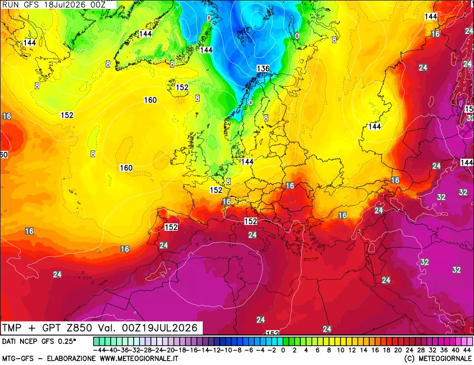 mappa 850 hPa Temp + GPT